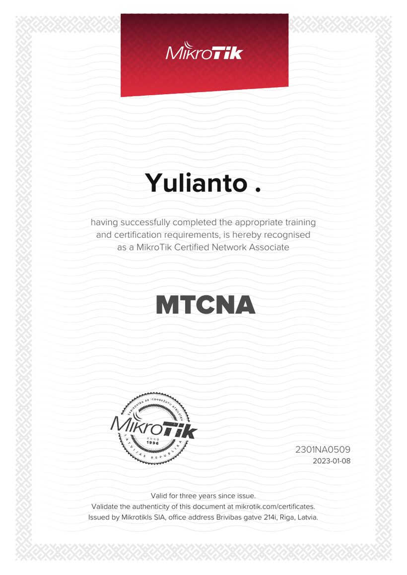 Sertifikat MTCNA — MikroTik Certified Network Associate